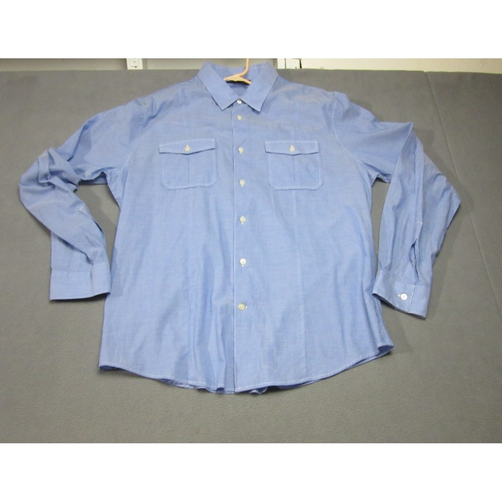 John Varvatos Shirt Mens XL Blue Pockets Smart Button Up Office Designer Career